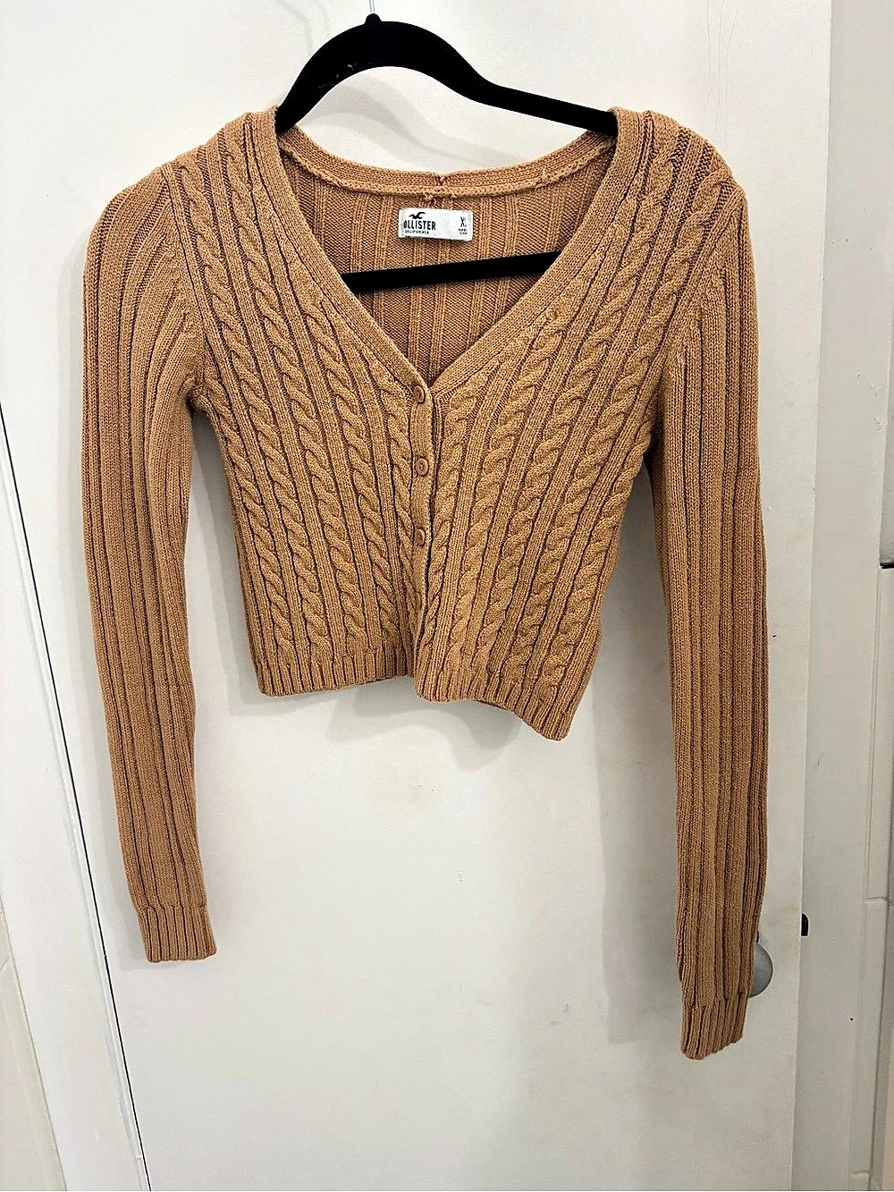 Hollister Cable Knit Icon V-Neck Cardigan Brown XS